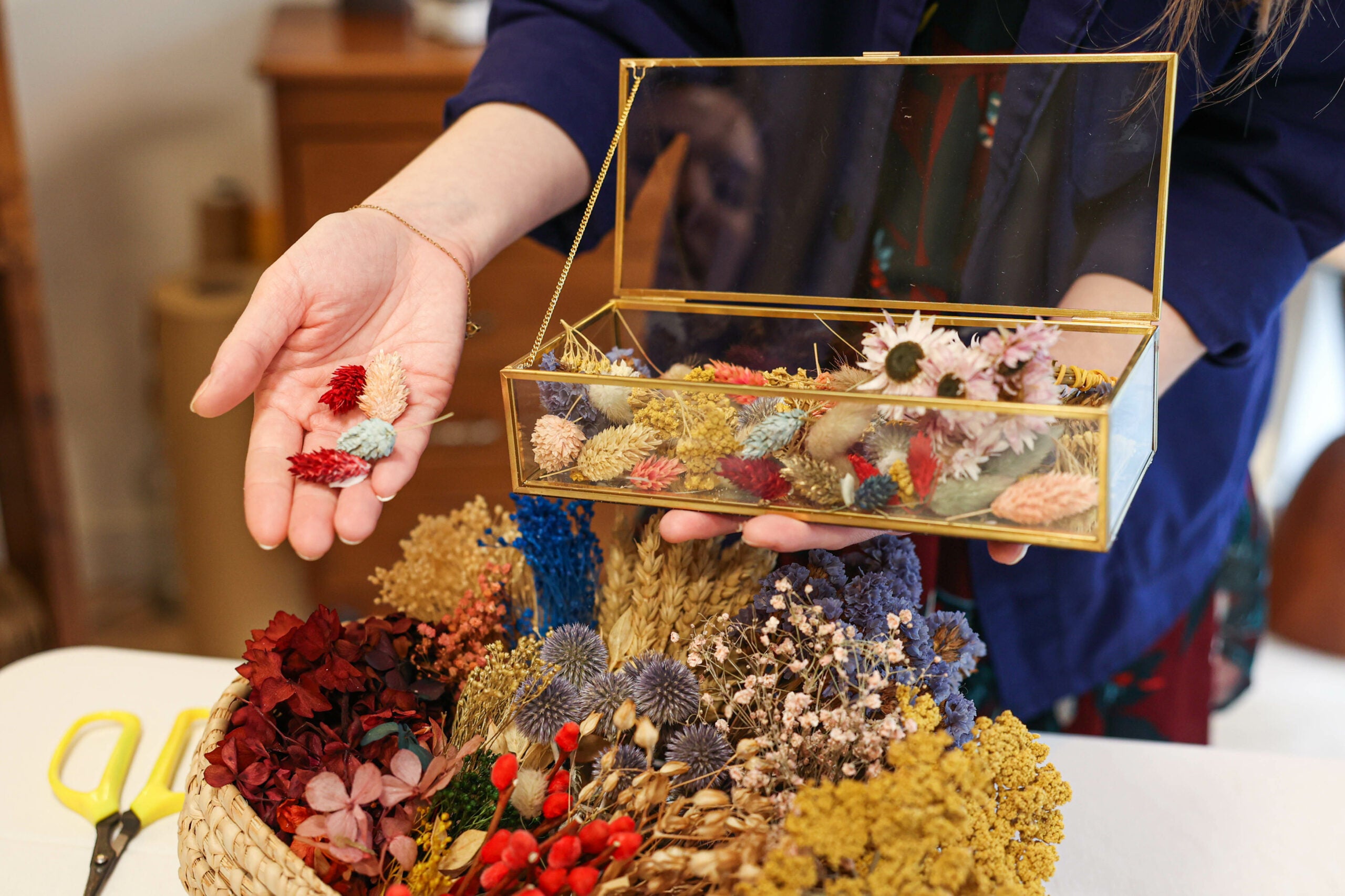 Préparation atelier diy fleurs séchées
